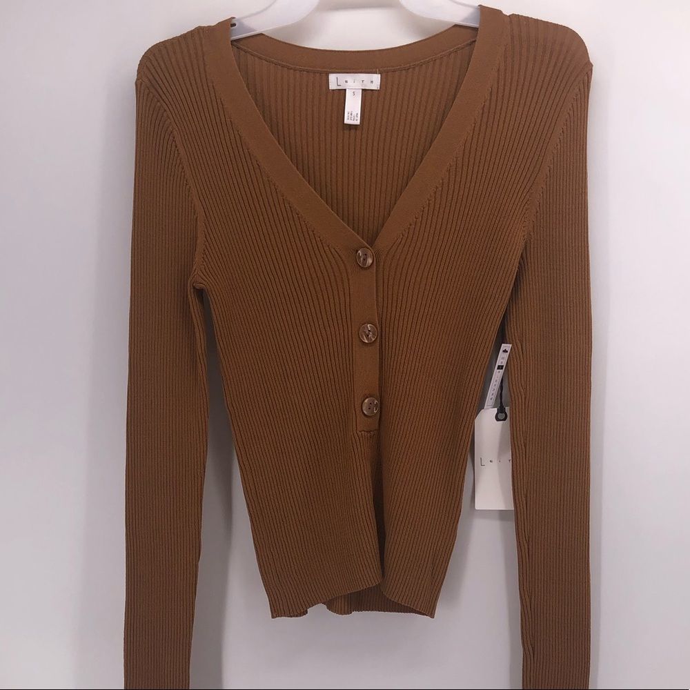 Lieth Mustard Ribbed Button  Sweater - Picture 8 of 8